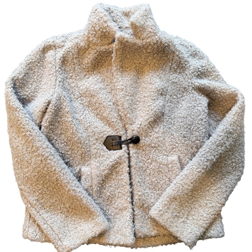 New York Clothing Company Grey Sherpa Boucle Toggle Jacket Womens Petite Small